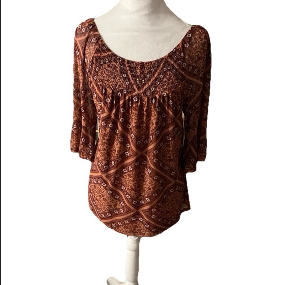 Luxology Boho Tunic Blouse – Rust Print Flowy Top Large Flowy Geometric Paisley